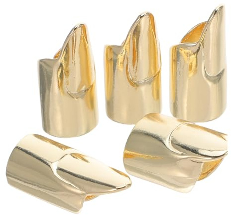 PRETYZOOM Nagelringe für Damen, 5 Stück verstellbare goldene Metall-Nagelringe mit Krallen-Design – Nagelschutz & Punk-Stil für Halloween, Cosplay und Party