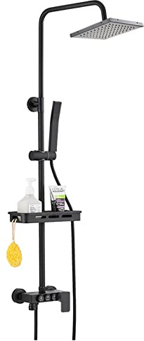 CHCWR Présistance à Haute Pression Piste de Douche avec Main-d'œuvre combinée en Laiton Baignoire de Bain, Hauteur/Angle réglable avec Support, Noir