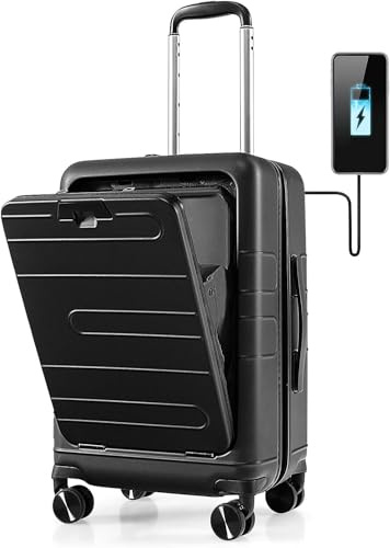 GOPLUS 20” Handgepäck Koffer, 40L Kabinenkoffer mit Laptopfach, TSA-Schloss, Vordertasche, schwenkbare Rollen, USB- und Typ-C-Anschluss, einziehbarer Griff, Hartschalenkoffer für Reise (Schwarz)