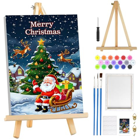 MOGTAA Noël Peinture Numero Enfant Adulte avec Cadre, Père Noël Peinture par Numero Adulte avec Chevalet, DIY Numéro d'Art Kits, Loisirs Créatifs Adultes, pour décoration, 20x30cm