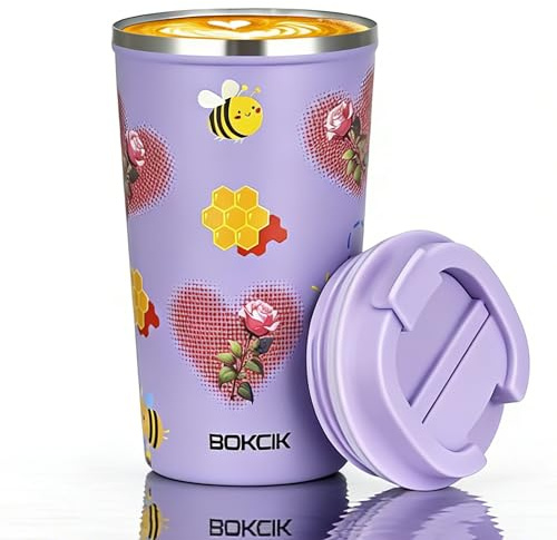 510ml Seamless Stainless Steel Tumbler Flower Heart Print for Girl Lovers | Thermos, No Welding Joints for Easy Cleaning, Keeps Coffee Hot for Hours