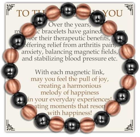SHOFUL Magnetisches Perlenarmband aus reinem Kupfer für Herren und Damen, 8 mm, 99,99% massives Kupfer und 3500 Gauss magnetische Hämatit-Perlen, Unisex-Stretch-Armband, Geschenk bereit Schmuck