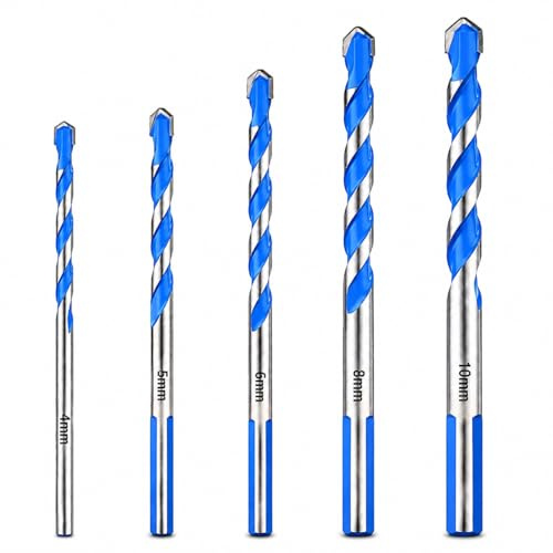 5PCS Concrete Drill Bit Set & Masonry Drill Bit Set with Carbide Tips, Hammer Drill Bits for Brick, Tile, Cement, Plastic, Stone and Wall Drilling, Shockproof Tungsten Carbide, 4-10mm with Storage Box