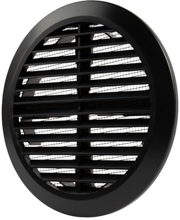 Repa Market Grille d'aération ronde de 100 mm à 150 mm - Noire - Avec moustiquaire - En plastique - Réglable - Pour cuisine, garage, tuyau de ventilation - Grille de protection contre les intempéries