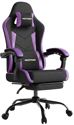 Nexthra Gaming Chair with Footrest Lumbar, Ergonomic Leather Mesh Reclining Chair 220lbs with Headrest for Office and Long Gaming Sessions,Purple