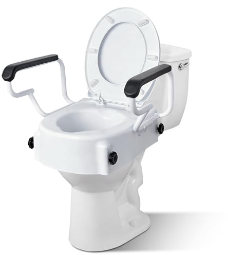 XIAOSHUNER 5'' Round Raised Toilet Seat with Handles, Adjustable Height