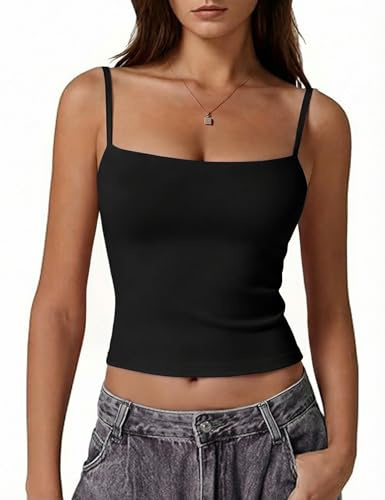 Gyabnw Women's Vest Top Sleeveless Square Neck Spaghetti Strap | Sleeveless cut, square neckline, spaghetti strap design, cropped length, sleeveless vest silhouette, for summer wear