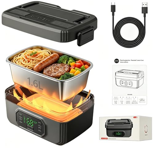 1.6L Cordless Electric Lunch Box, Rechargeable Heated Lunch Box for Adults, 24000mAh Battery Powered, Removable 304 Stainless Steel Inner, Portable Food Warmer for Office Travel Work Camping