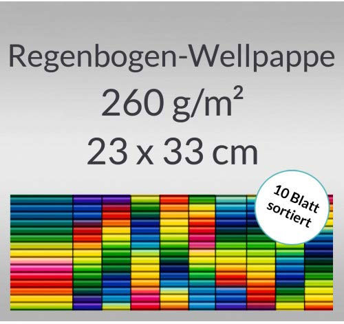 Regenbogen-Bastelwellpappe 260 g/qm 23 x 33 cm - 10 Blatt sortiert