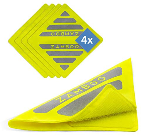 Zamboo 4er Pack Kinderwagen Reflektor Set Universal - 4 Stück Sicherheits-Reflektoren mit Klettverschluss, Ideal für Buggy, Sportwagen, Fahrrad, Anhänger und mehr - Neon Gelb