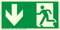 Notausgang Schild ISO 7010 gem. ASR A1.3, in 300x150 mm Folie Nachleuchtend selbstklebend SUPER-N, unten-Notausgang-Flucht-Rettungswegzeichen