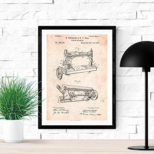 Nacnic Nähmaschine Patent Poster. Vintage Stil Wanddekoration Abbildung von Näharbeit, faden und Alte Erfindungen. Verschiedene geometrische Schneider Bilder ohne Rahmen. Größe A3.