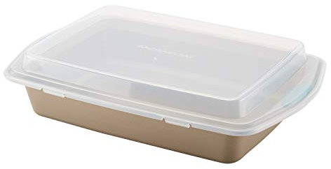 Rachael Ray 47551 - Teglia rettangolare rivestita in acciaio, 23 x 33 cm, colore: Marrone latte