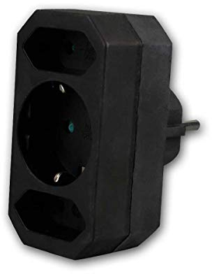 Kombi-Adapter 2X Europa-Stecker, 1x Schutzkontakt-Stecker, schwarz