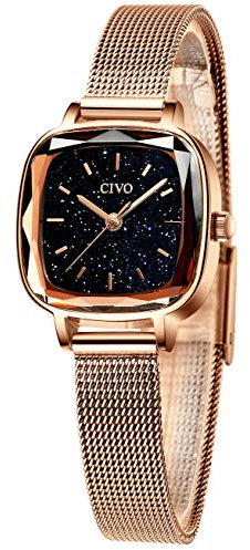 CIVO Damenuhr Uhr Einfach Wasserdicht Armbanduhr Lässige Analoge Edelstahl Mesh Roségold Uhren für Frauen Damen