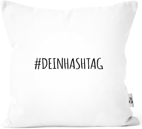 MoonWorks® Kissen-Bezug #Dein Hashtag individualisierbar Bedrucken mit eigenem Text Kissenhülle selbst gestalten Deko-Kissen Baumwolle Weiss Unisize