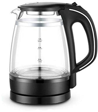 FHKBB Hervidor eléctrico de Vidrio de 1 litro, hervidor eléctrico de Vidrio sin BPA, Caldera de 1350 W con Placa calefactora de Acero Inoxidable 304, protección de Apagado automático y s