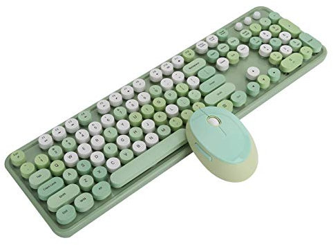 Drahtloses Tastatur- und Mausset, 2,4 GHz 104 Tasten Retro Schreibmaschinenstil Office Desktop Mechanische Tastatur Mäuse Kombination mit Multimedia-Taste(Grün)