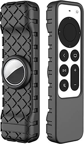 Anti-Rutsch Anti-Lost Shockproof Fernbedienungen Silikon Schutzhülle Cover für 2021 Apple TV 4K 6. Generation & Apple AirTag (Schwarz)