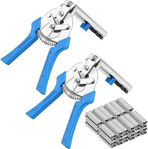 MAHIONG 2 PCS Type M Nail Ring Pliers with 1200pcs M Clips, Multifunction Cage Clamp, Hog Ring Kit Repair Hand Tools for Fence Fastening Upholstery Installation