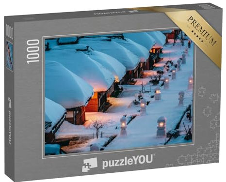 puzzleYOU: Puzzle 1000 Teile „Bezaubernde verschneite Strohdachhäuser im Dorf Ouchi Juku, Japan“ – aus der Puzzle-Kollektion Schweiz