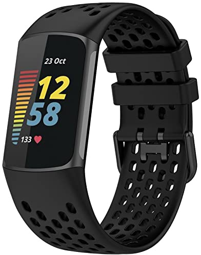 TopPerfekt Sport Straps Compatible with Fitbit Charge 6 Strap, Adjustable Breathable Soft Silicone Sport Replacement Watch Band Straps Wristbands Bracelet for Charge 5 Activity Tracker Women Men