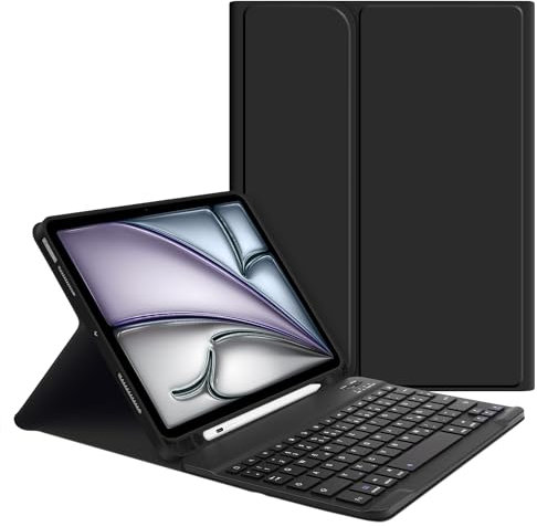 GOOJODOQ Funda con teclado para iPad Air 6.M2 11 2024/iPad Air 5. 2022/iPad Air 4.2020 10.9, disposición alemana QWERTZ teclado magnético extraíble con funda, negro