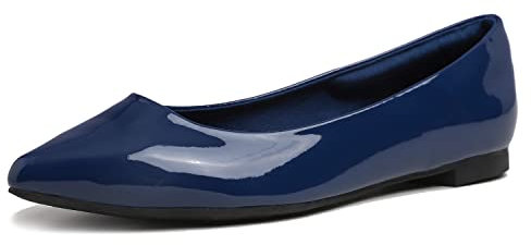 Feversole Women's Pointed Toe Patent Ballet Flat,Cuscino in Memory Foam Macaron colorato con Punta a Punta da Donna Balletto in Vernice per Balletto in Vernice Marina Militare 39 EU