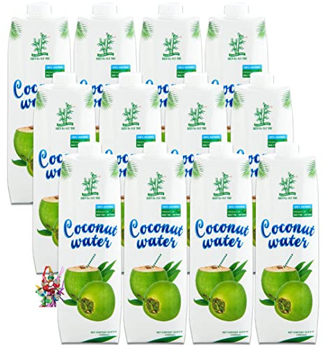 yoaxia ® - 12er Pack - [ 12x 1L ] Kokoswasser 1 Liter | Kokosnusswasser | 100% Natural | Coconut Water + ein kleiner Glücksanhänger gratis
