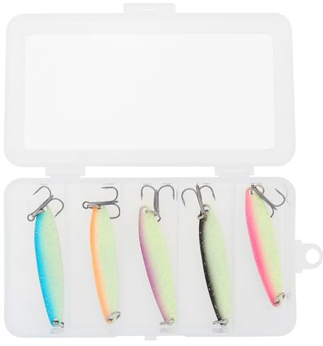OriGlam 5pcs Luminous Fishing Spoons Metal Lures Hard Baits, Spinnerbaits Fish Fishing Lure Jig Glow for Salmon Bass Trout