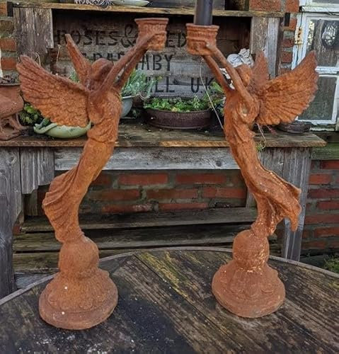 KERZENHALTER LEUCHTER Engel GUSSEISEN ROST KERZENSTÄNDER SCHWERE QUALITÄT 40cm HOCH NEU