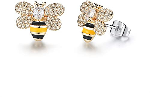 Winzige Hummel Ohrstecker für Damen Mädchen Funkelnder Zirkonia Ohrringe Kristall Honigbiene Knorpel Ohrring Ohrstecker Oberohrpiercing Hypoallergener Schmuck