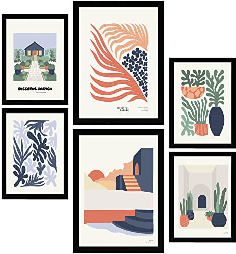 Nacnic Set mit 6 minimalistischen Postern in Pastellfarben. Fröhlicher Garten. Drucke von Landschaften und Natur für Innenarchitektur und Dekoration. A3 & A4 ohne Rahmen.