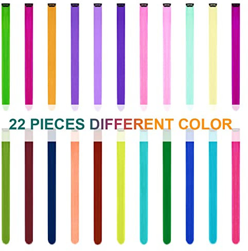 AOMIG Farbige Haarverlängerung, 22 Stück Haarsträhnen Zum Einklipsen, Bunte Haarverlängerung Clips Haarverlängerungen Extensions für Frauen/Mädchen Kinder Party Festival Deko, 50cm