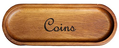 redchocol8® Petit plateau ovale en bois fait à la main, Organisateur pour pièces de monnaie gravées