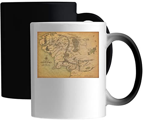 Taza mágica de cerámica con mapas, diseño retro y vintage, color blanco