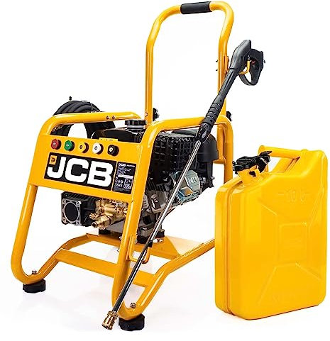 JCB 3100psi Petrol Pressure Washer 7.5hp 10.7L/Min & 10L Jerry Can, Powerful Triple Ar Pump, Quick Release Connectors with 5 Nozzle, Puncture Proof Tyres, 3 Year Warranty