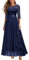 MIUSOL Women's Vintage Floral Lace Half Sleeves Ruffles Trim Bridesmaids Party Gown Formal Maxi Dress (XX-Large, Navy Blue)