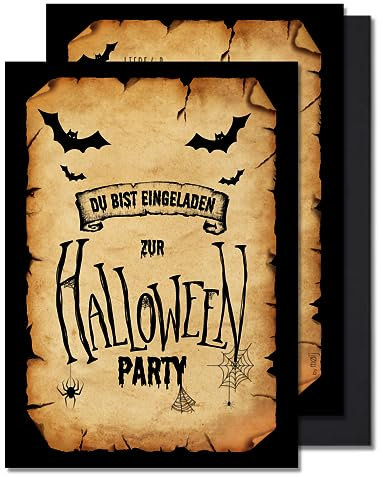 møij 12x EINLADUNGSKARTEN + Umschläge für Halloween Party - Die gruseligen Karten sind die perfekte Einladung zur Halloweenfeier - für echte Horror Fans