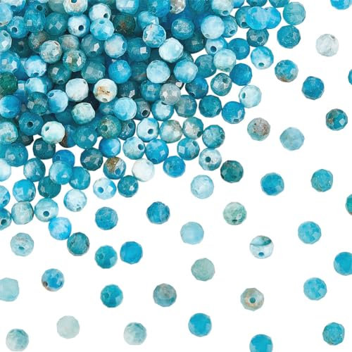 OLYCRAFT ca. 226 Stück natürliche Apatit-Perlen, rund, facettiert, 3 mm, blaue Apatit-Perlen, blaue Edelsteinperlen mit Loch, runde lose Perlen für Schmuckherstellung