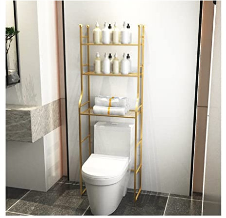 DRYIC Estante de Almacenamiento para Lavadora, Adecuado para Encima del Inodoro, gabinete de Almacenamiento para Fregadero de balcón y Lavadora de baño (Gold)