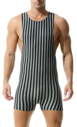 QiaTi Herren Wrestling Singlets Sport Athletic Supporters Uniform Training Leotard Jumpsuits Striped One Piece Bodysuit