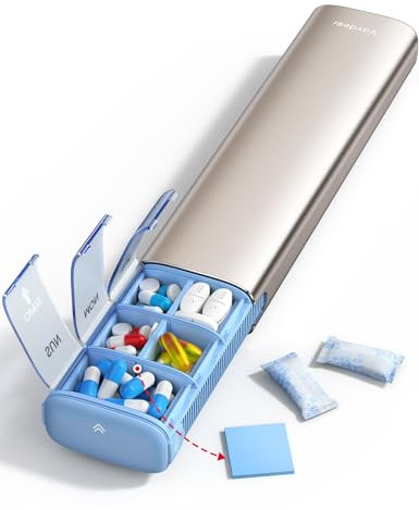 VAYDEER 7 Tage Pillendose [Trockensicher] [Metall-Reise-Pillendose] [Große Kapazität] [Tablettenbox 2 mal] Pillenbox Wochendosette Medikamente 7 Tage Medikamentenbox Pillendose (Champagnergold)