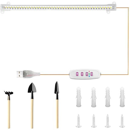 Gebiuhoo Barra de Luz LED para Plantas Lámpara de Luz para Plantas Espectro Completo Tira de Luces LED Rojas y Azules luz con Temporizador Automático de Encendido/Apagado 8/12/16H, 5 Niveles de Brillo