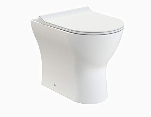 Balterley Round Back to Wall Toilet Pan & Soft Close Seat, Rimless Back to Wall Toilet Unit, Space Saving Toilets for Bathroom, BTW Toilets for Bathrooms - 365mm x 500mm x 417mm (White)
