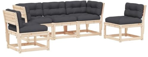 vidaXL Garten Sofa Garnitur 5-TLG., Gartenmöbel Set mit Kissen, Sitzgruppe für Garten Terrasse Latten-Design, Modular Gartensofa Lounge, Massivholz Kiefer