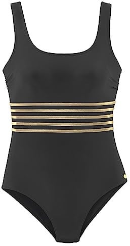 Lascana Damen Badeanzug mit glänzenden Akzenten, pushende Softcups, Miedereinsatz, weiches Material, für eine vorteilhafte Silhouette und angenehmen Komfort