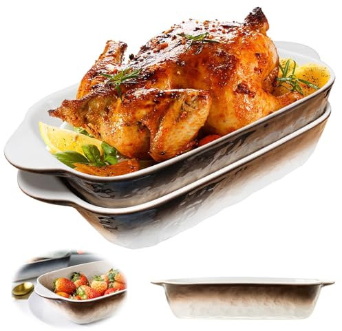 Set di 2 pirofile, per lasagne, 23,3 x 13,7 x 4,5 cm, in ceramica, per lasagne, cuocere, cibo gourmet, resistente al calore (texture marrone)