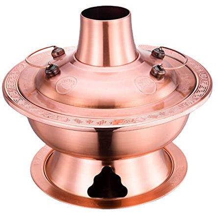 Chinesischer Kupfer Hot Pot, Kupfer-Hot Pot, Vintage-Shabu-Topf, Shabu Shabu Vintage-Kupfer-Hot Pot mit Kamin, Edelstahl-Hot Pot-Kocher, chinesische Küche, Suppenkochen, Kochgeschirr for 1–10 Personen