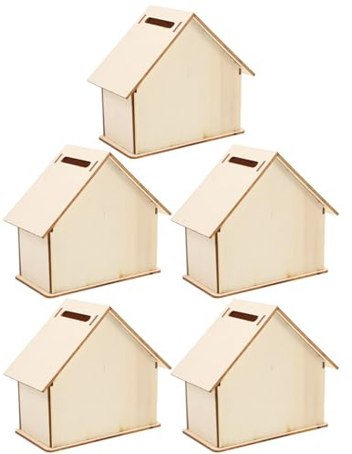 NUOBESTY Piggy Bank, 5pcs Unfinished Wooden Piggy Banks Wooden Coin Box DIY Money Box Savings Jar Piggy Bank for Kids for Birthday, Home Decoration